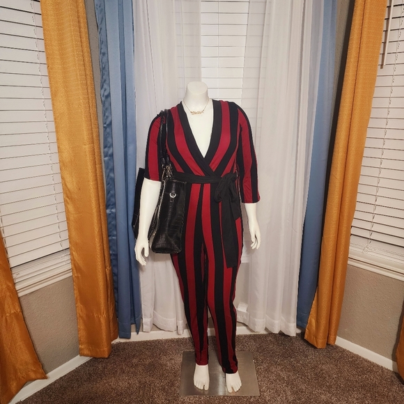 Gently used Striped  Long Sleeve Jumpsuit w/belt - Picture 3 of 5